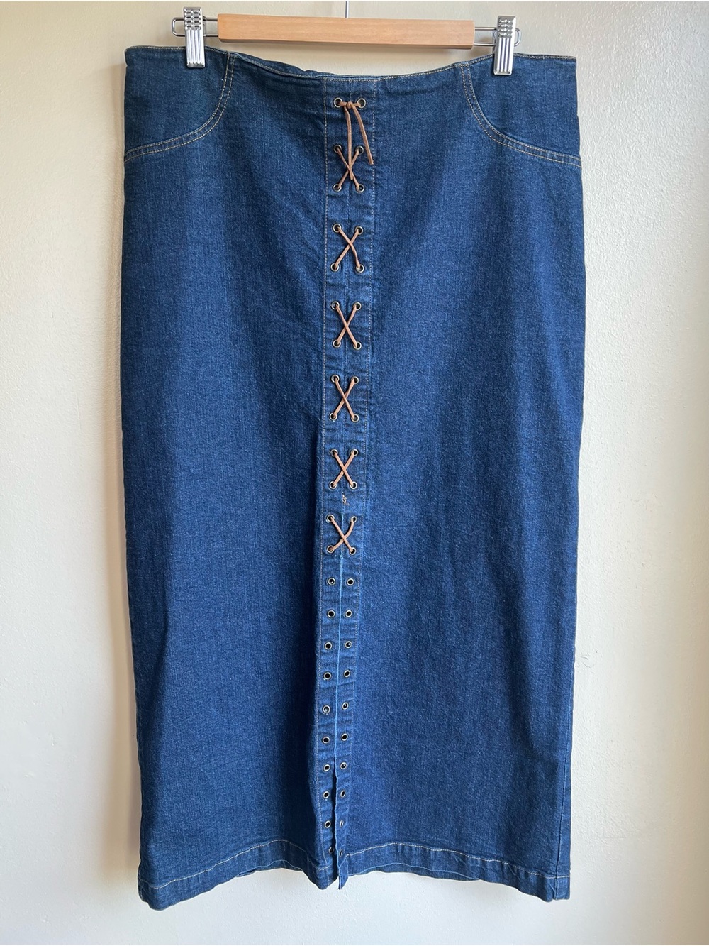Vintage Y2K Starwear Jeans Denim Maxi Skirt 15/16 Lace Up Front Slit